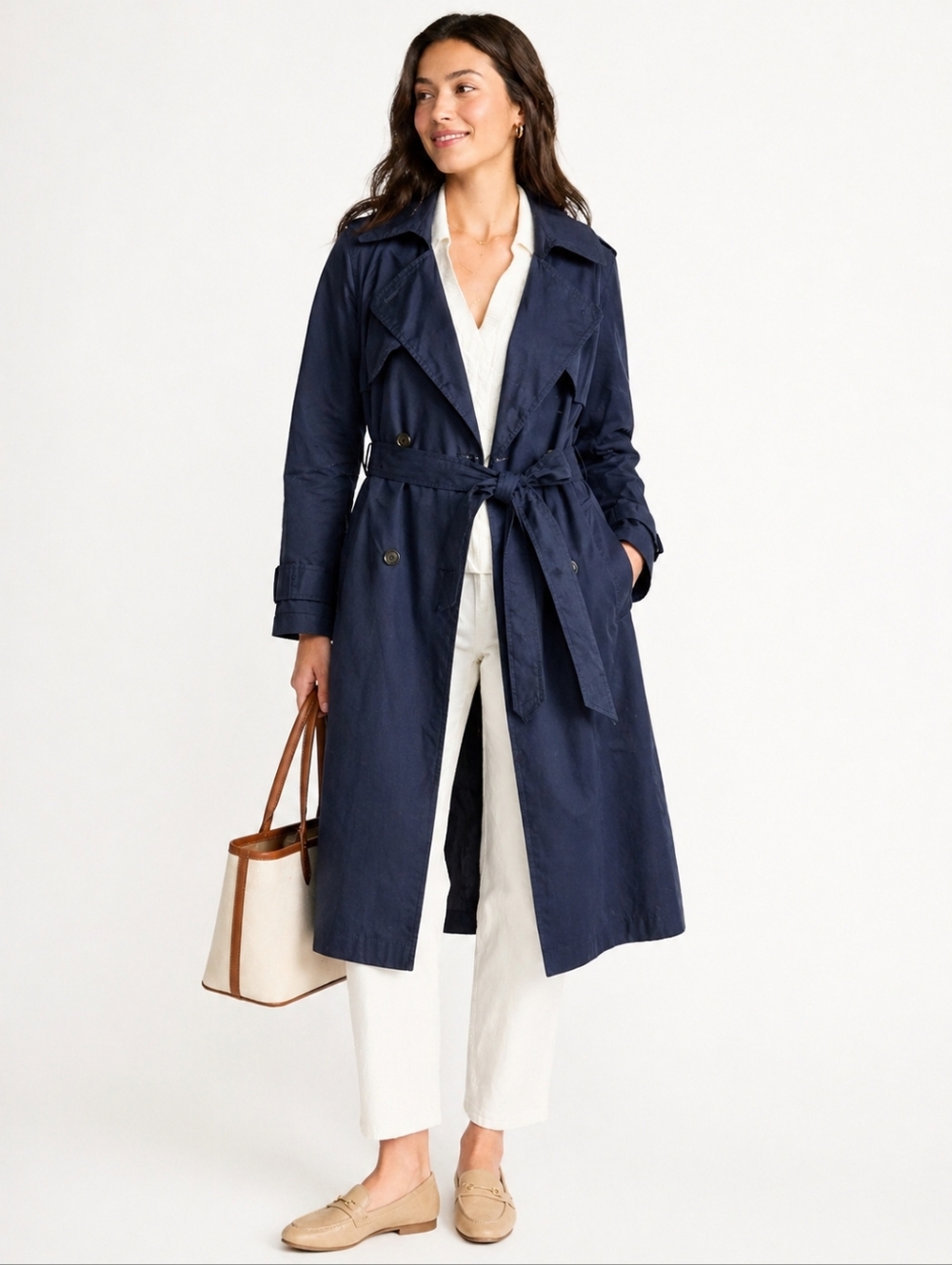 Banana Republic Classic Cotton Twill Trench Preppy Navy Lined 804230 Women's XL - Picture 2 of 15